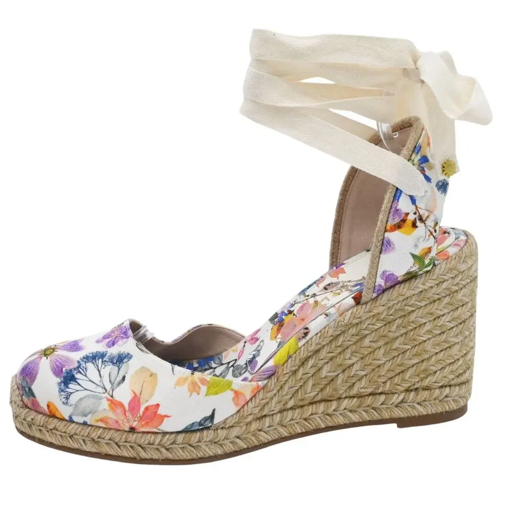Stuart Weitzman Marguerita Multicolor Floral Ankle Tie Espadrille Wedges Sz 10.5